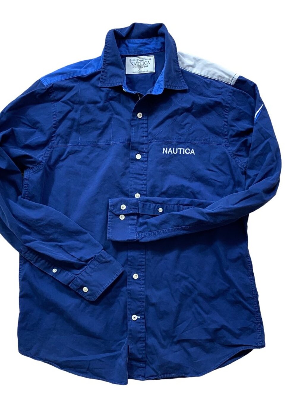 Nautica  Y2K Sailing Shirt Mens Medium Blue Long Sleeve 90s Nautical Prep